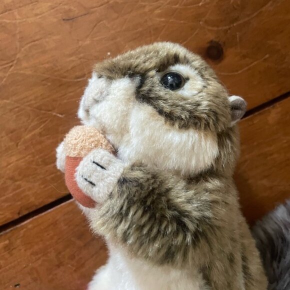 Plush 7” Squirrel Toy Standing Holding Nut Bushy Tail - Picture 3 of 10